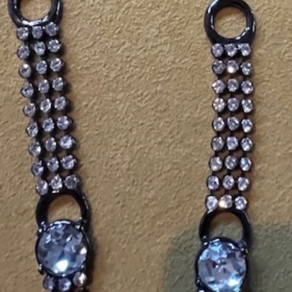 Chico's Art Deco Gunmetal Crystal Rhinestone Statement Y-Necklace Bling NYE - Picture 7 of 9